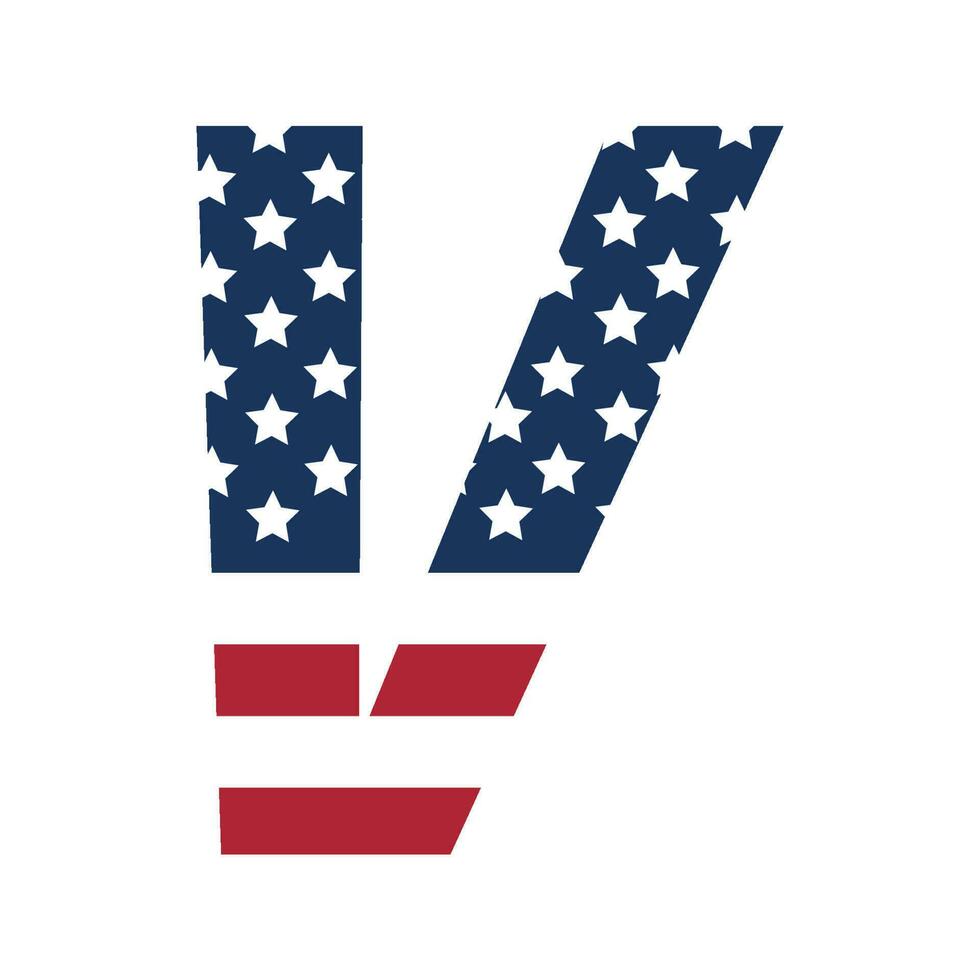 English alphabet with USA flag.Letter V with American flag vector