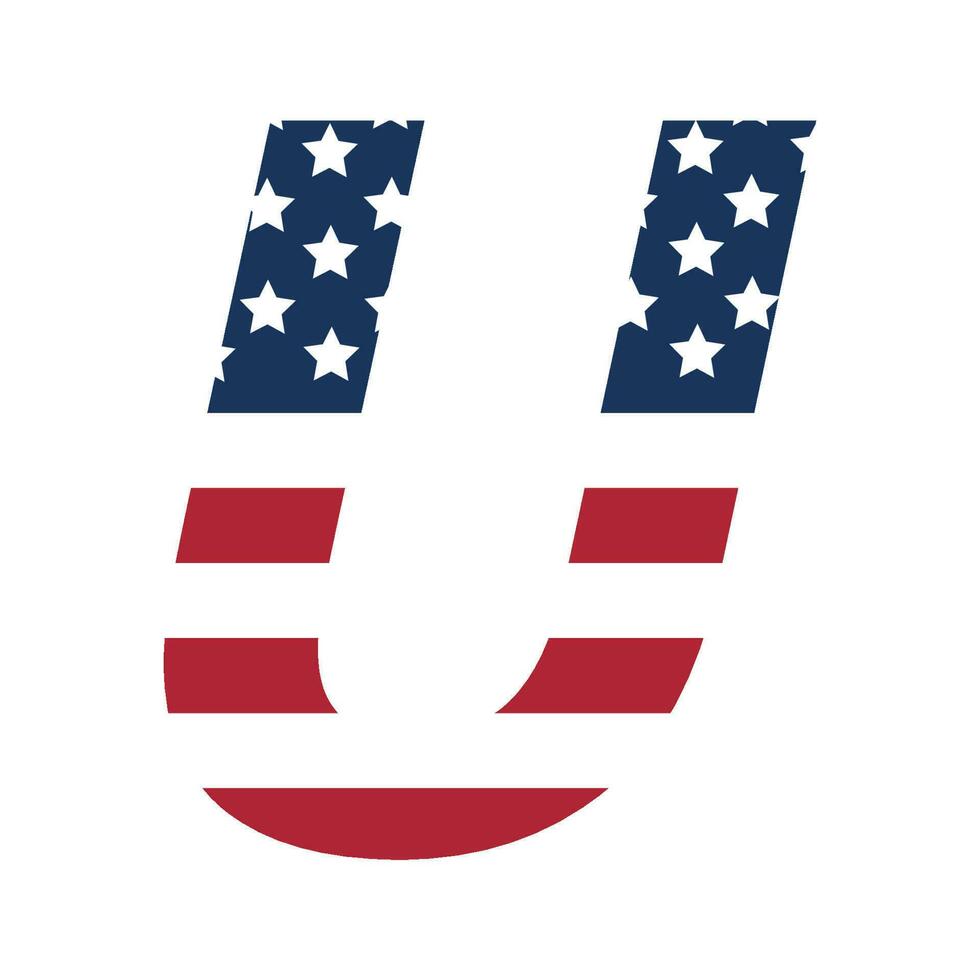 English alphabet with USA flag.Letter U with American flag vector