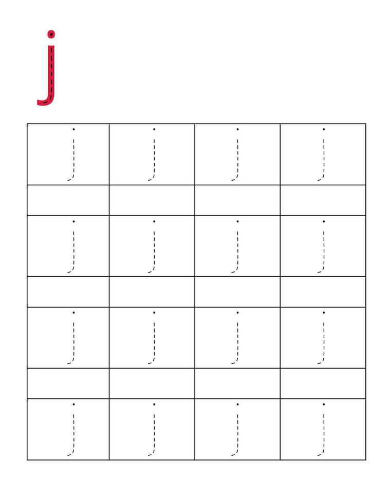 Letter tracing worksheet,j vector