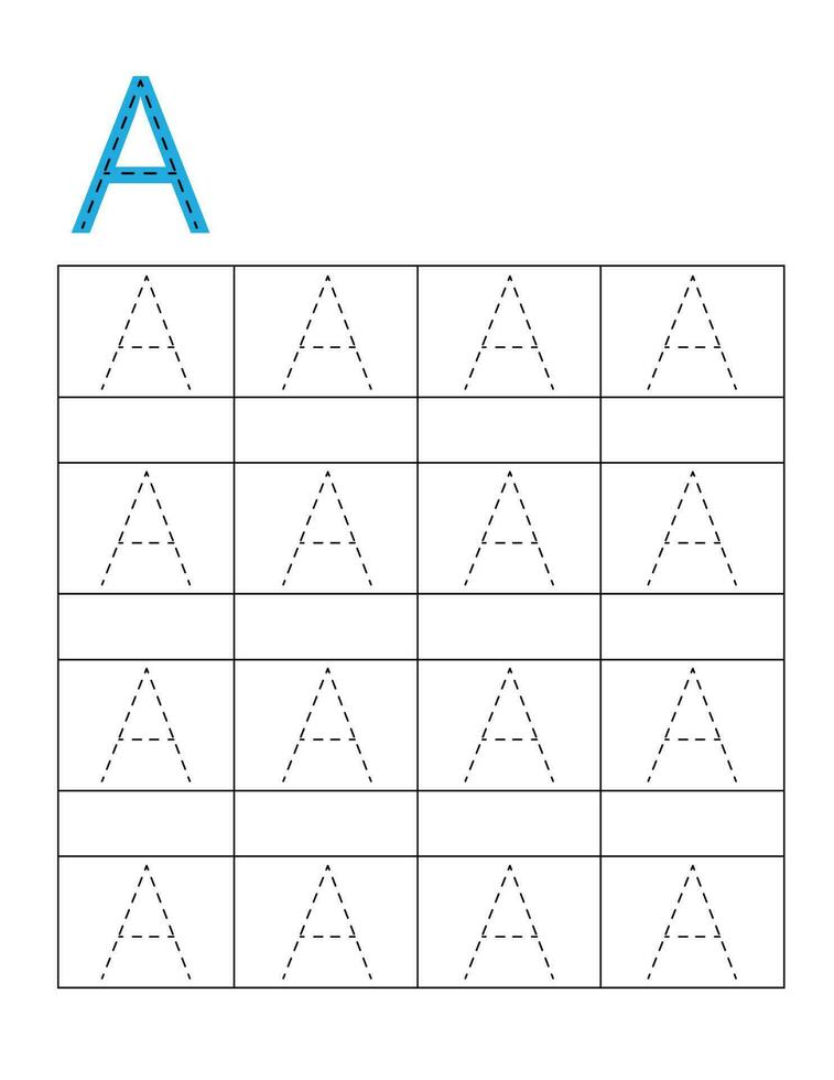 Letter handwriting practice for kids.Dotted alphabet tracing A vector