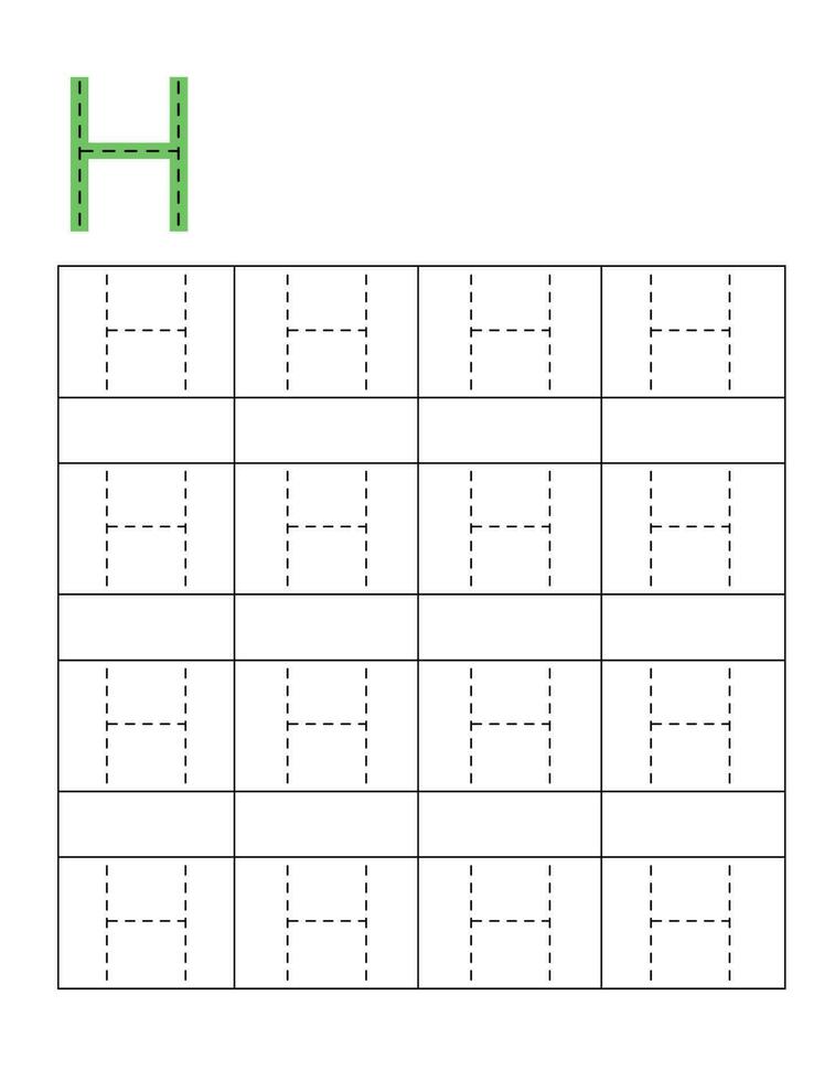 Letter handwriting practice for kids.Dotted alphabet tracing H vector