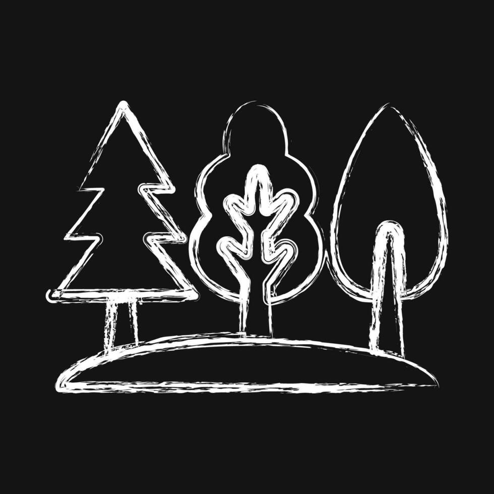 Icon forest. Camping and adventure elements. Icons in chalk style. Good for prints, posters, logo, advertisement, infographics, etc. vector