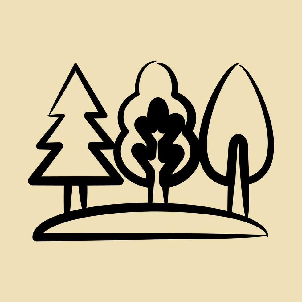 Icon forest. Camping and adventure elements. Icons in hand drawn style. Good for prints, posters, logo, advertisement, infographics, etc. vector