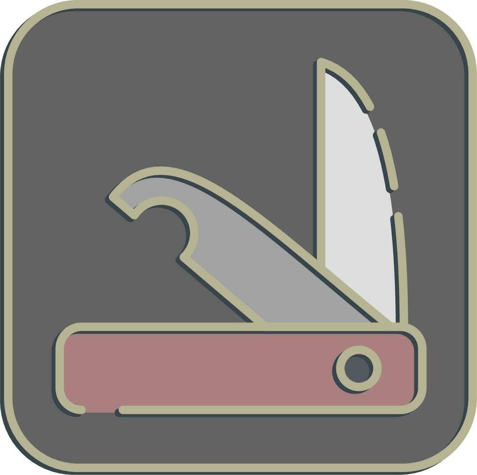 icono corchete cuchillo. cámping y aventuras elementos. íconos en en relieve estilo. bueno para huellas dactilares, carteles, logo, anuncio publicitario, infografía, etc. vector