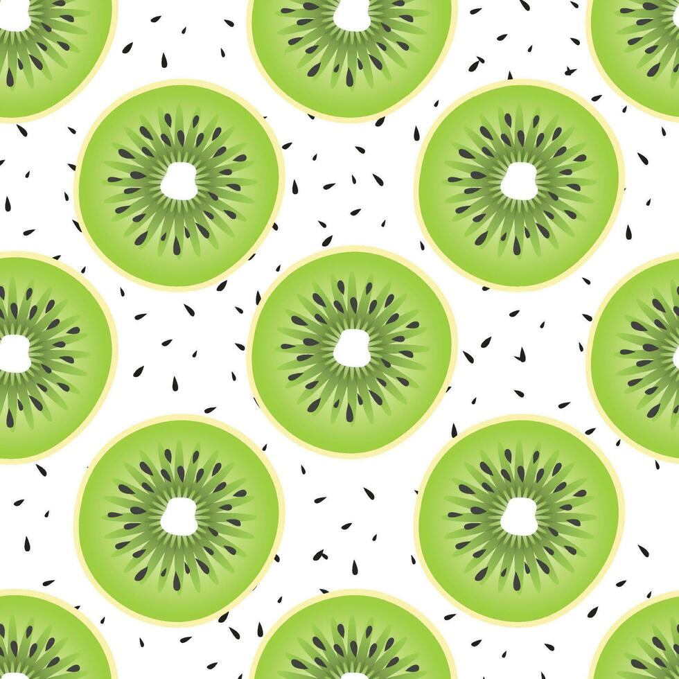 Green kiwi fruits seamless pattern with seed and white background vector