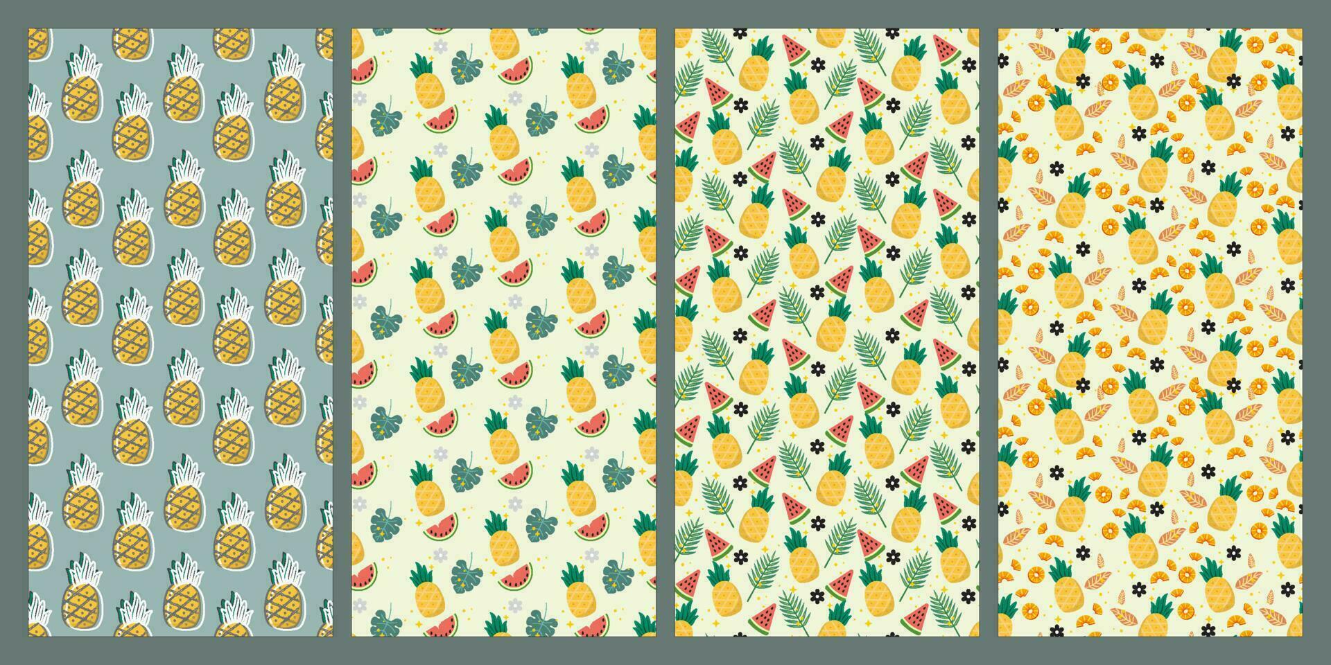 Set of watermelon and pineapple seamless pattern. Fruit pattern. Summer pattern. Patterns for textiles or for covers. Wallpapers. vector