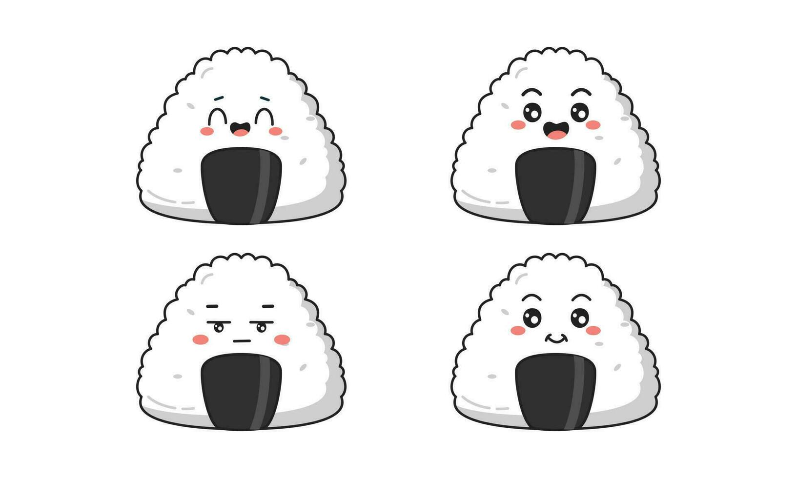 Various kawaii Sushi, rolls, nigiri. Japanese cartoon style vector