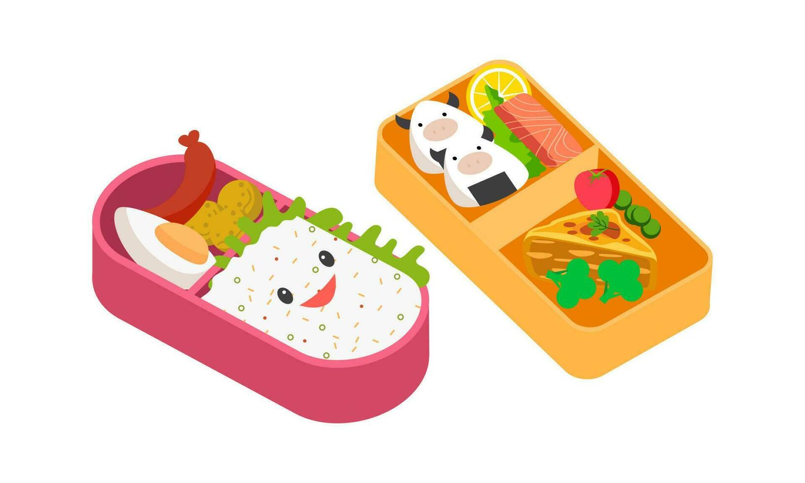 bento caja logo. japonés almuerzo caja. varios tradicional asiático comida dibujos animados estilo vector