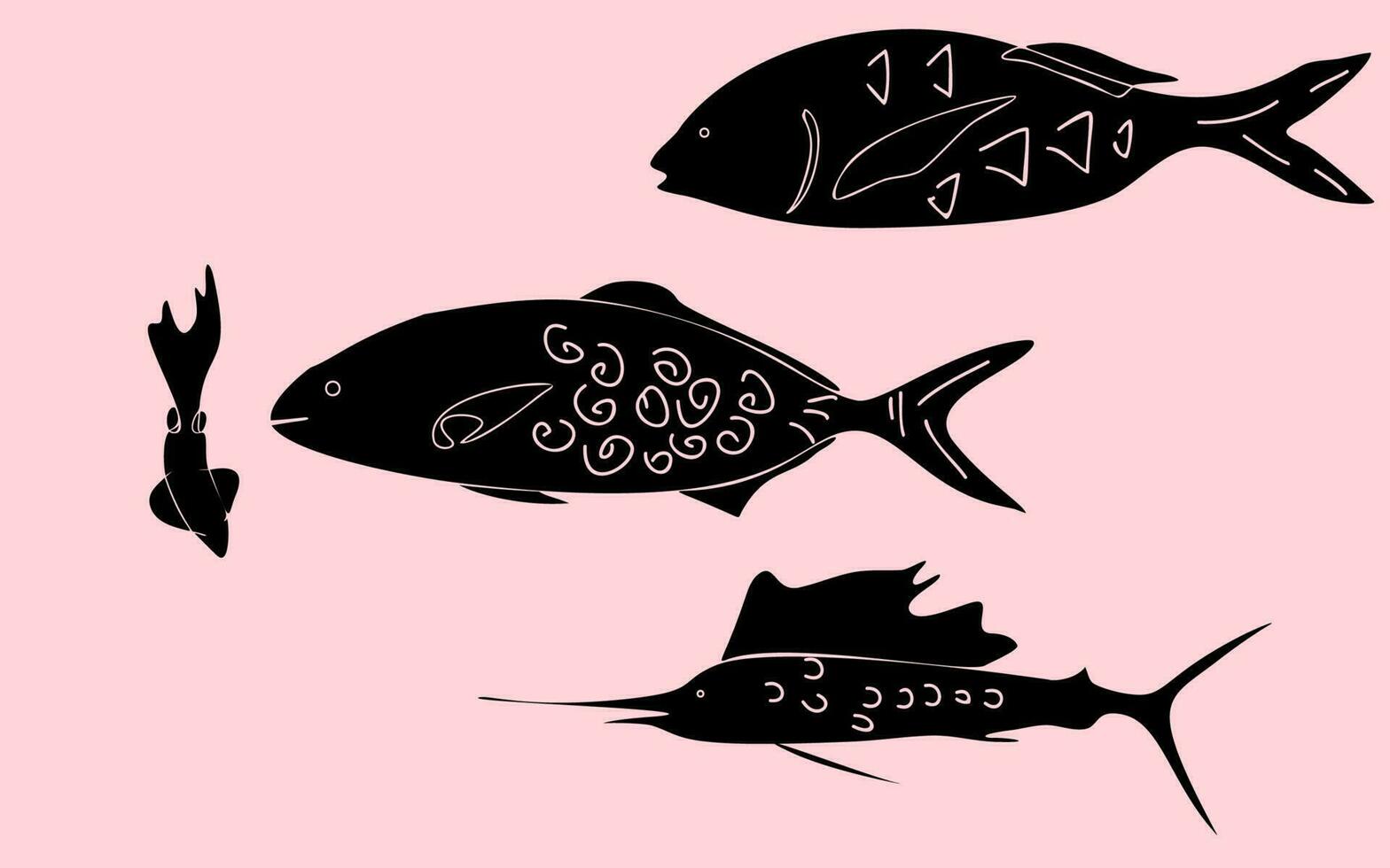 Vector silhouettes of sea and river fish