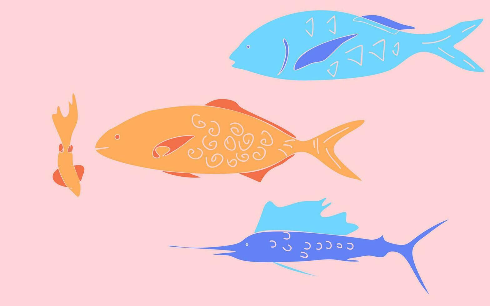 Vector silhouettes of sea and river fish