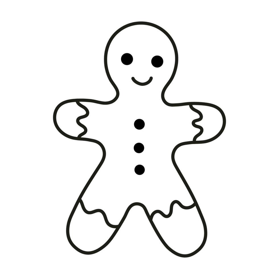 Isolated doodle Gingerbread man black and white. Outline vector illustration. Icon sweets concept.