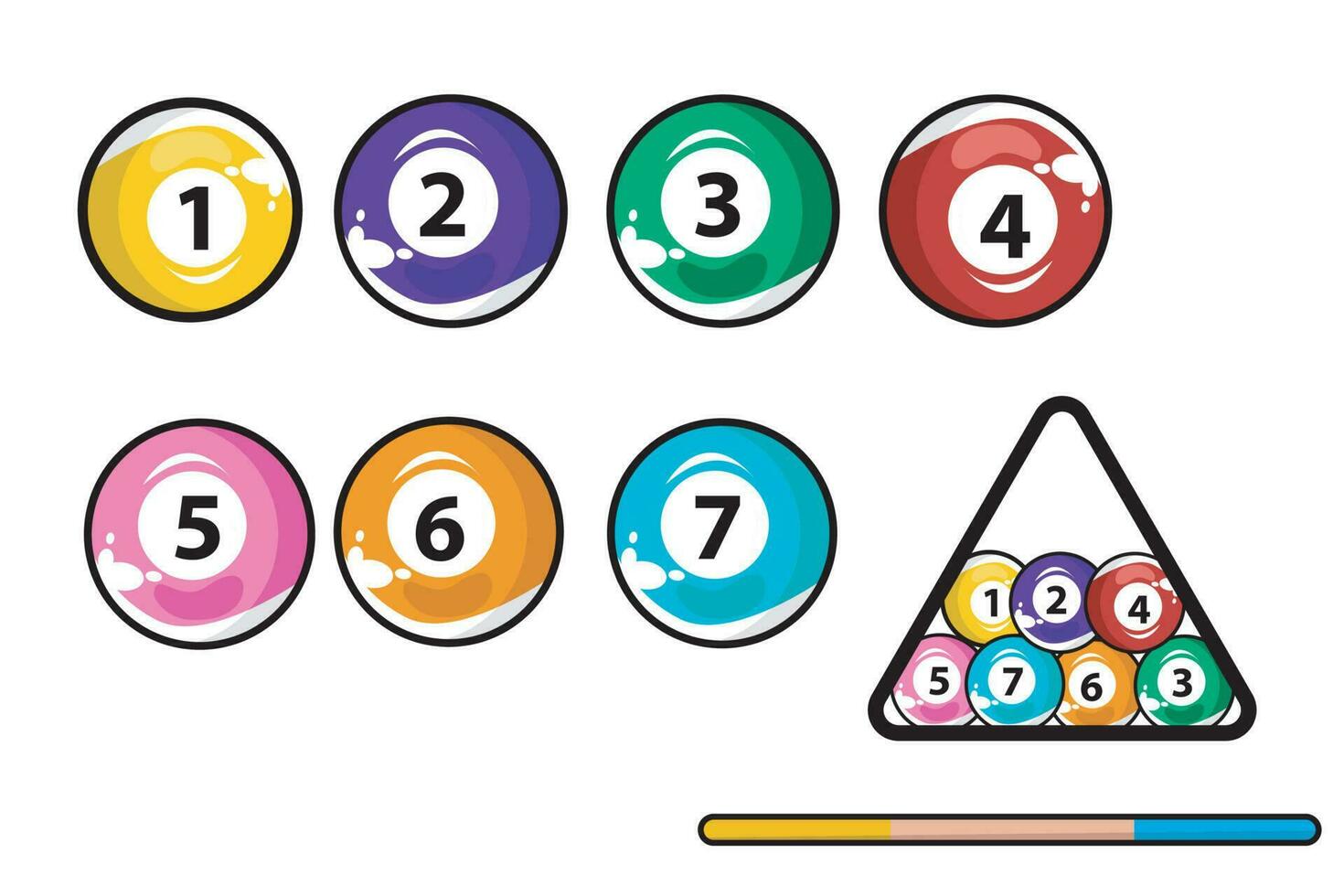 Billiard, pool balls with numbers collection. glossy snooker ball. White background. Vector illustration