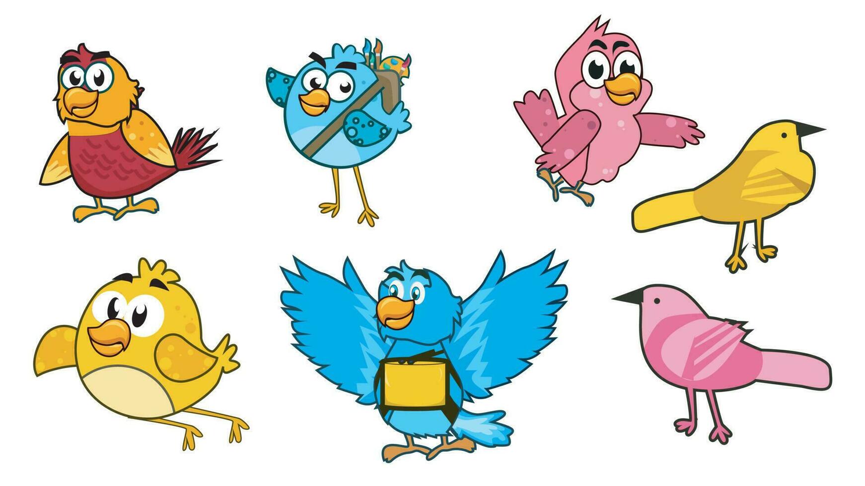 dibujos animados pájaro personaje colocar. con diferente poses y emociones aislado en blanco antecedentes. ilustración de color pájaro animal. vector ilustración