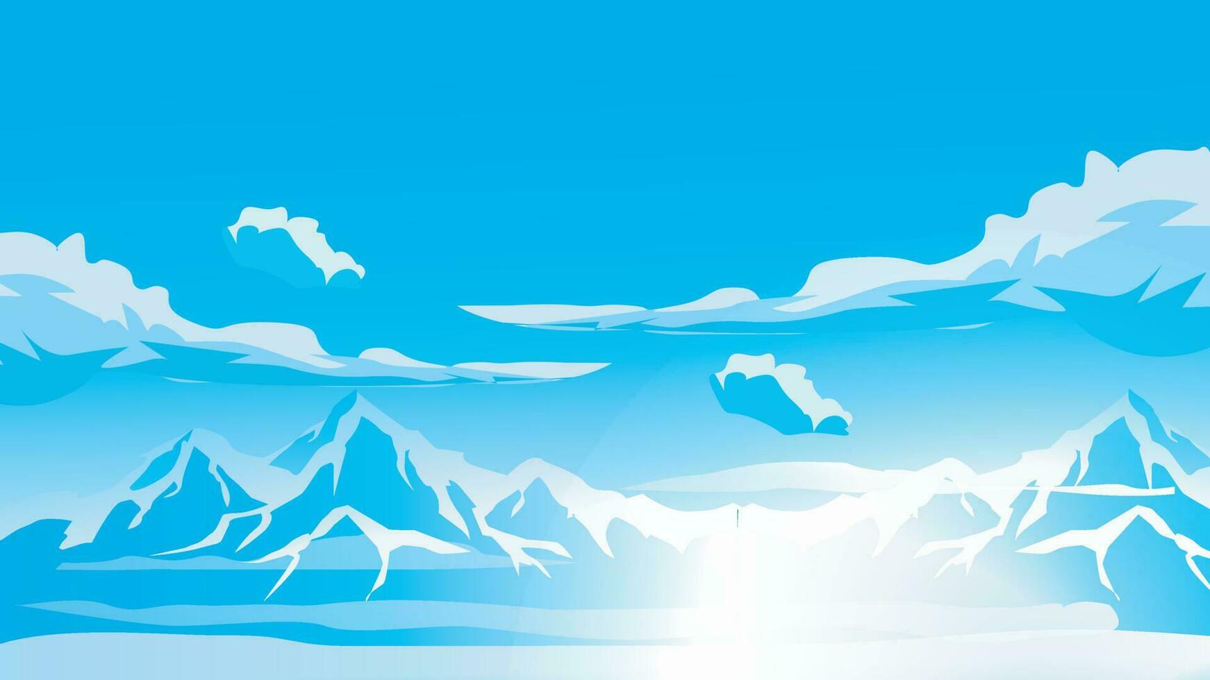 vector mountains above the clouds and clear blue sky