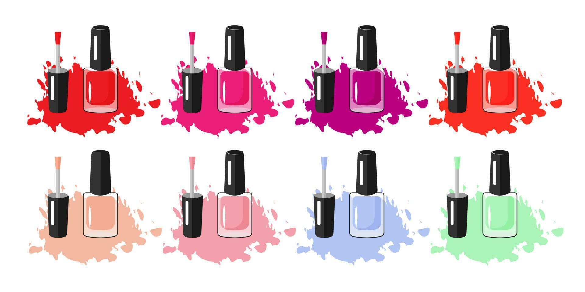Color nail polish in glass bottle open lid and closed and color blot of