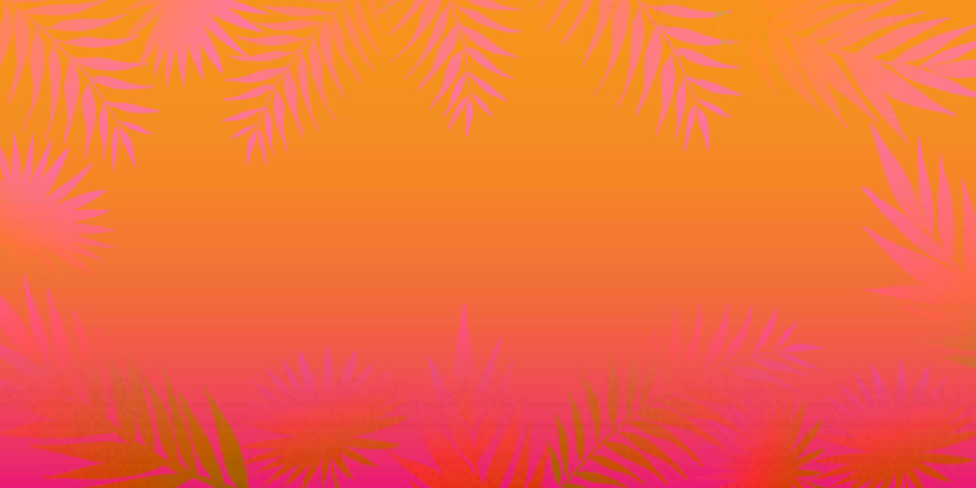 Colorful Summer background layout banners design with palm leaves. Pink and orange colors. vector