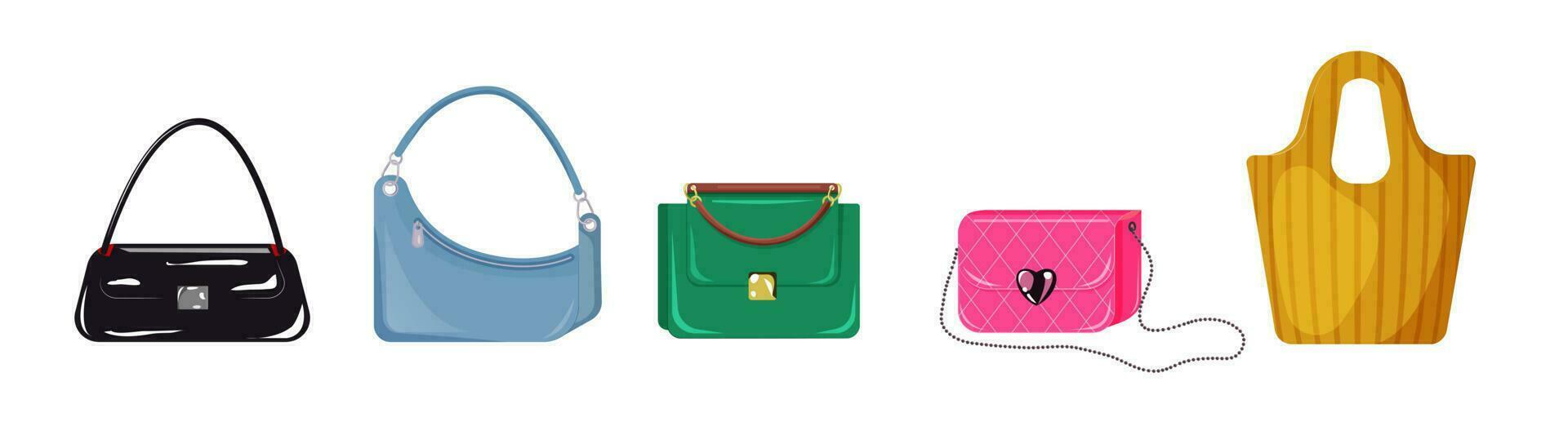 Fashion accessory for women. Set of bags. Stylish or trendy handbags. vector