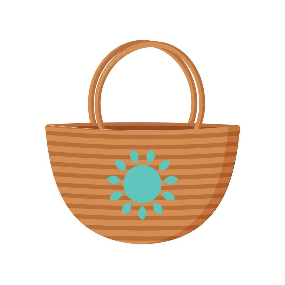 Tote bag, summer beach bag, shopping bag, straw bag. vector