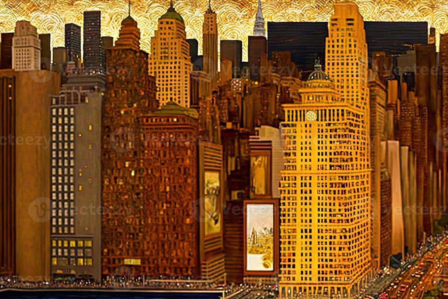 Gustav Klimt style imaginary representation new york city if painted by artist illustration photo