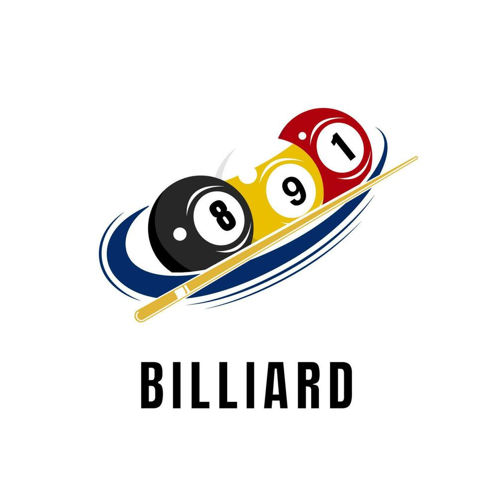 Simple billiards logo template illustration with billiard balls and sticks, design for billiards business. vector