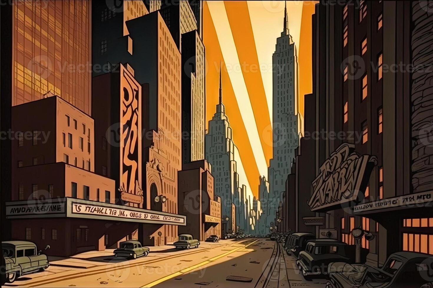 Jack Kirby style imaginary representation new york city if painted by artist illustration photo