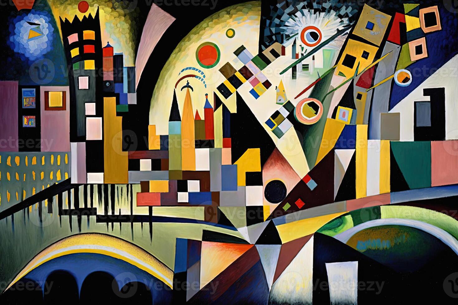 Wassily Kandinsky style imaginary representation new york city if painted by artist illustration photo