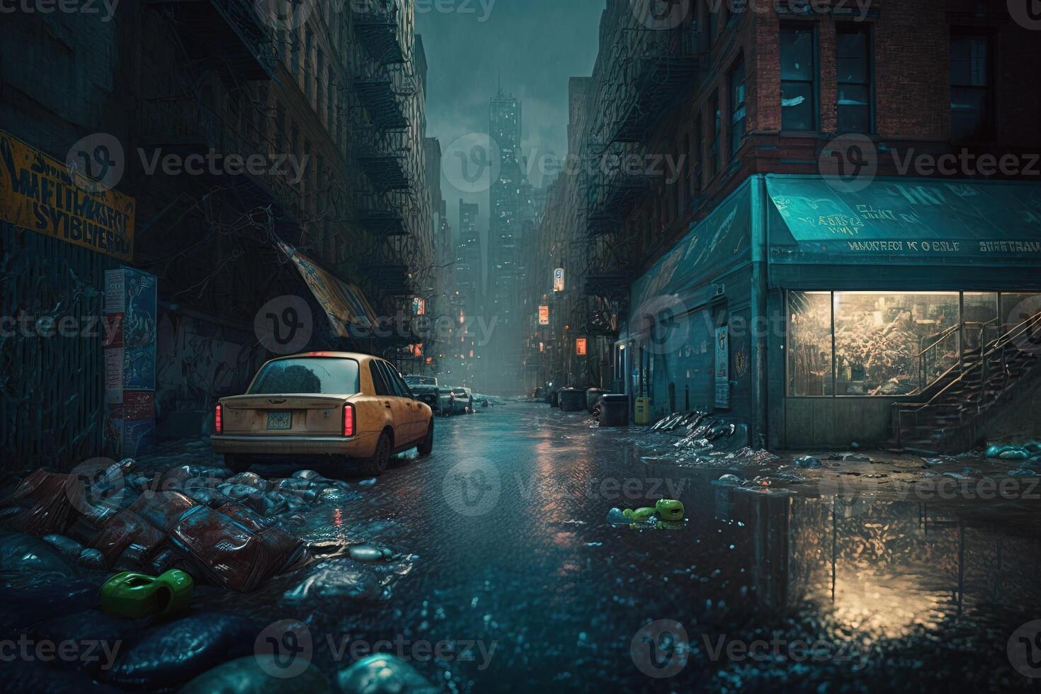 new york city submerged by tons of garbage illustration photo