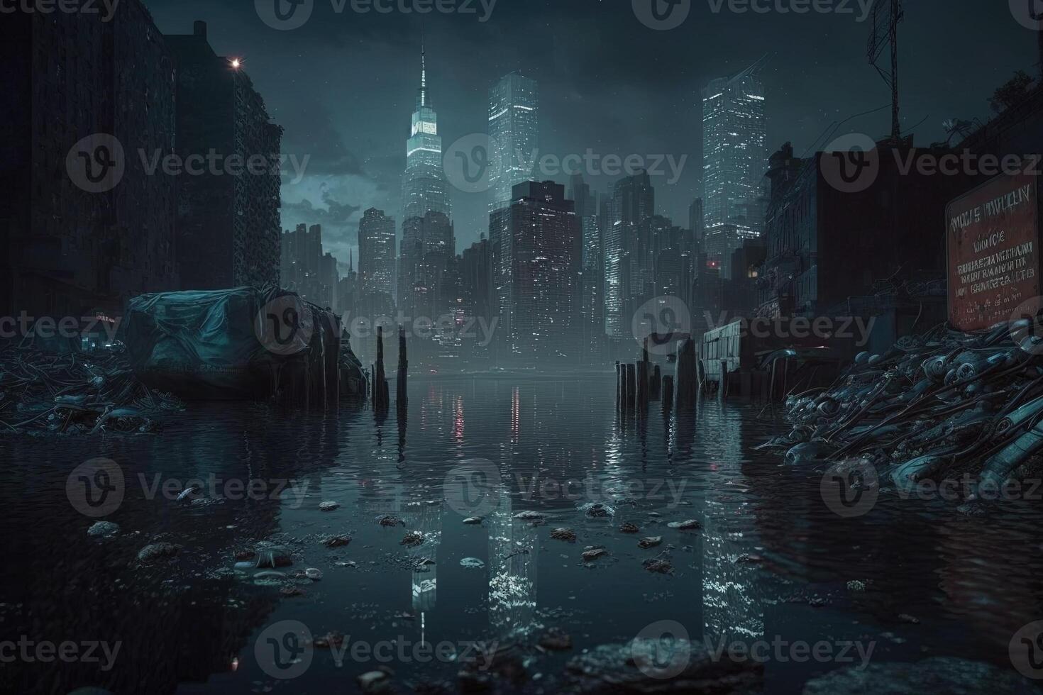 new york city submerged by tons of garbage illustration photo