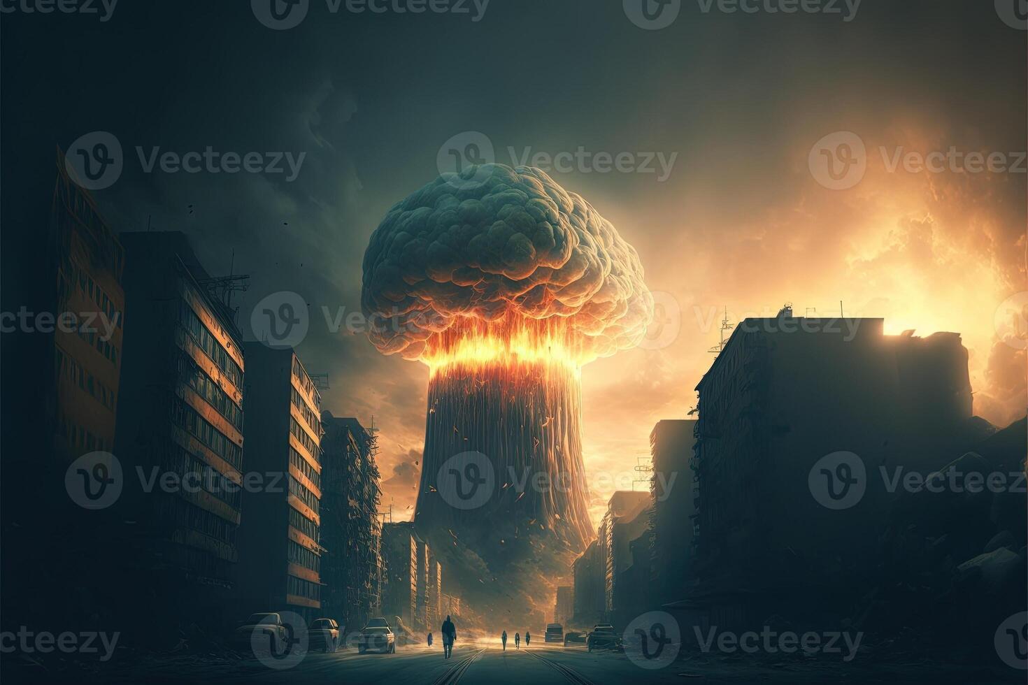 apocalipsis - nuclear bomba explosión - seta nube ilustración generativo ai foto