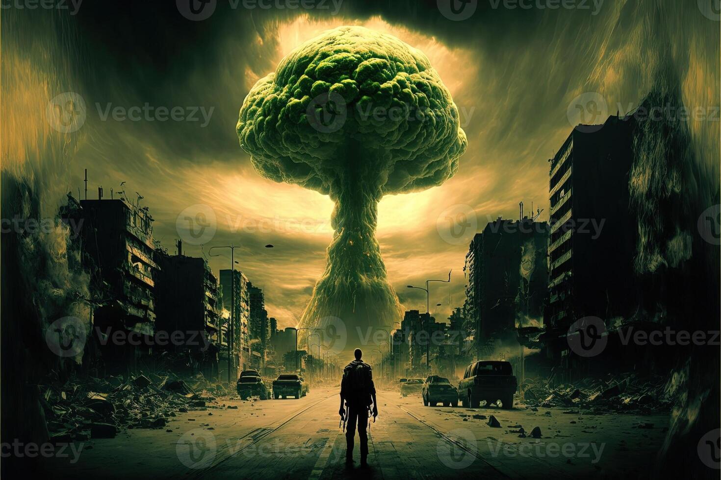 Apocalypse - Nuclear Bomb Explosion - Mushroom Cloud illustration photo