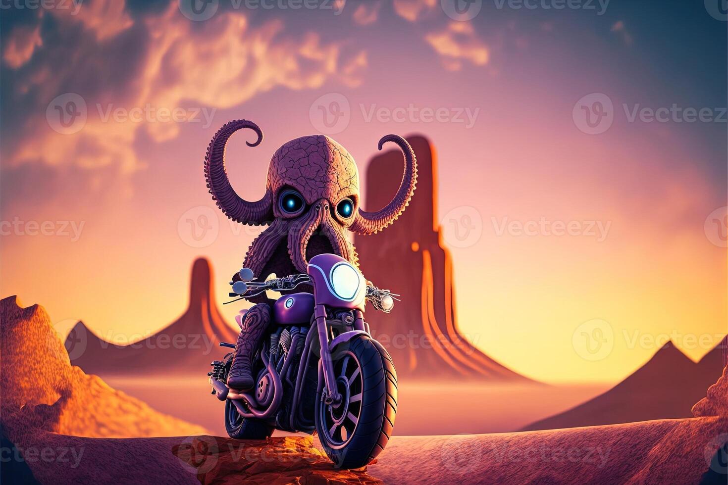 octopus bike rider in monument valley at sunset illustration photo