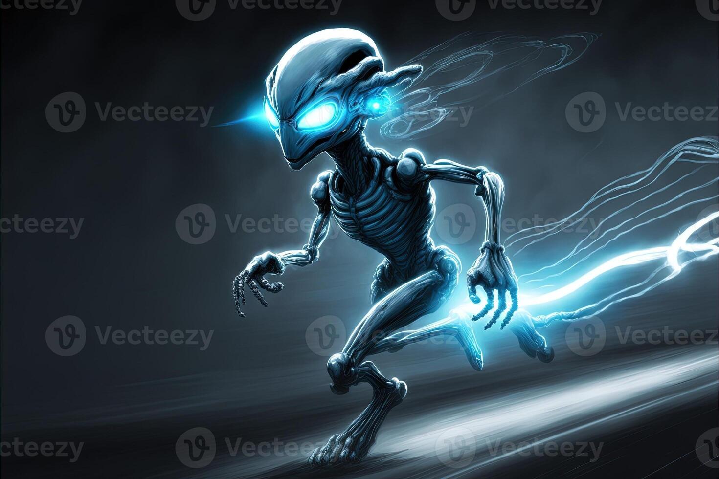 Blue Alien running at lightspeed illustration photo