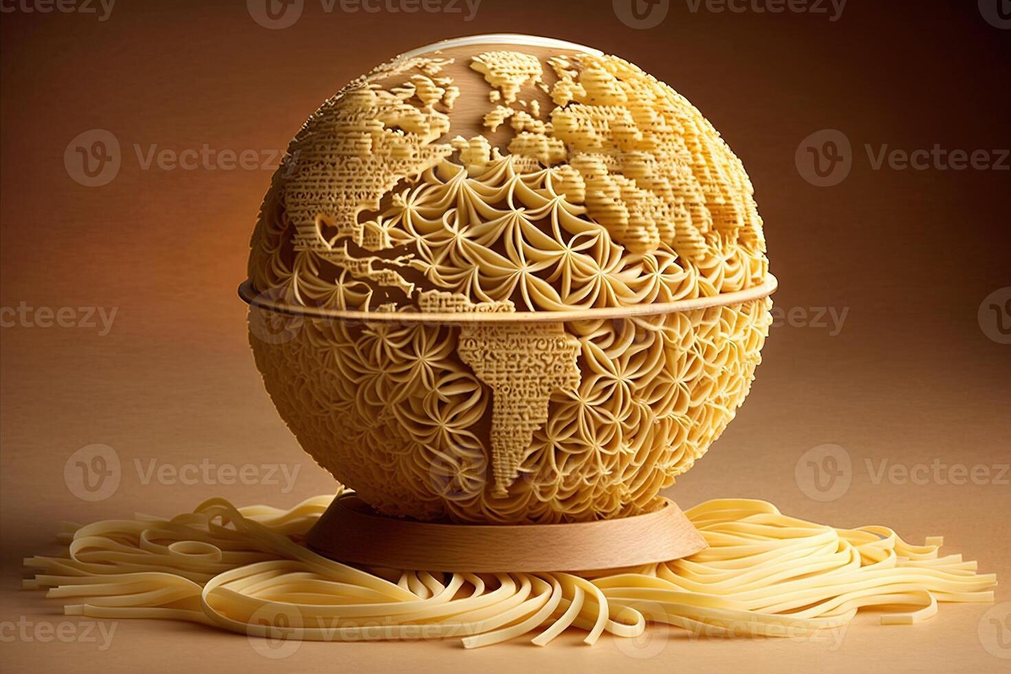 world globe map made of raw pasta illustration photo