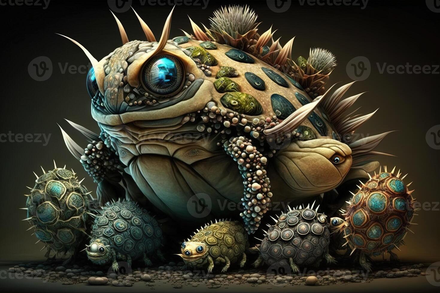 Fantasy creature with a body made of multiple smaller creatures, all working together in a symbiotic relationship illustration photo