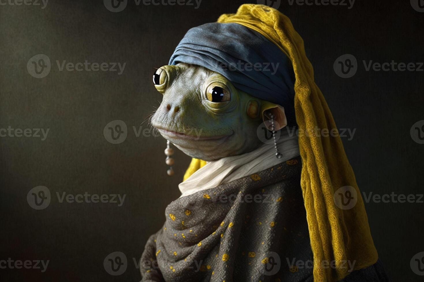 Frog Animal with a Pearl Earring in Johannes Vermeer style illustration photo