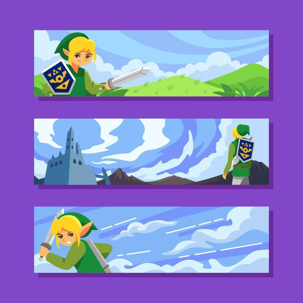 Set of Adventure of an Elf Banner Set vector