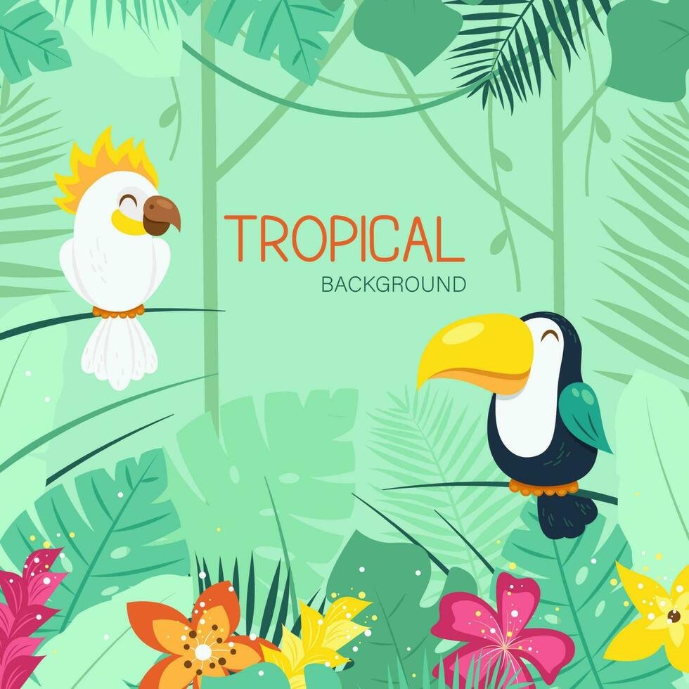 Green Background With Tropical Elements vector