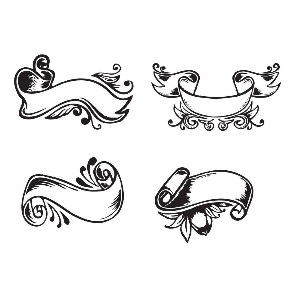 Hand drawn banner set with floral and swirly vector