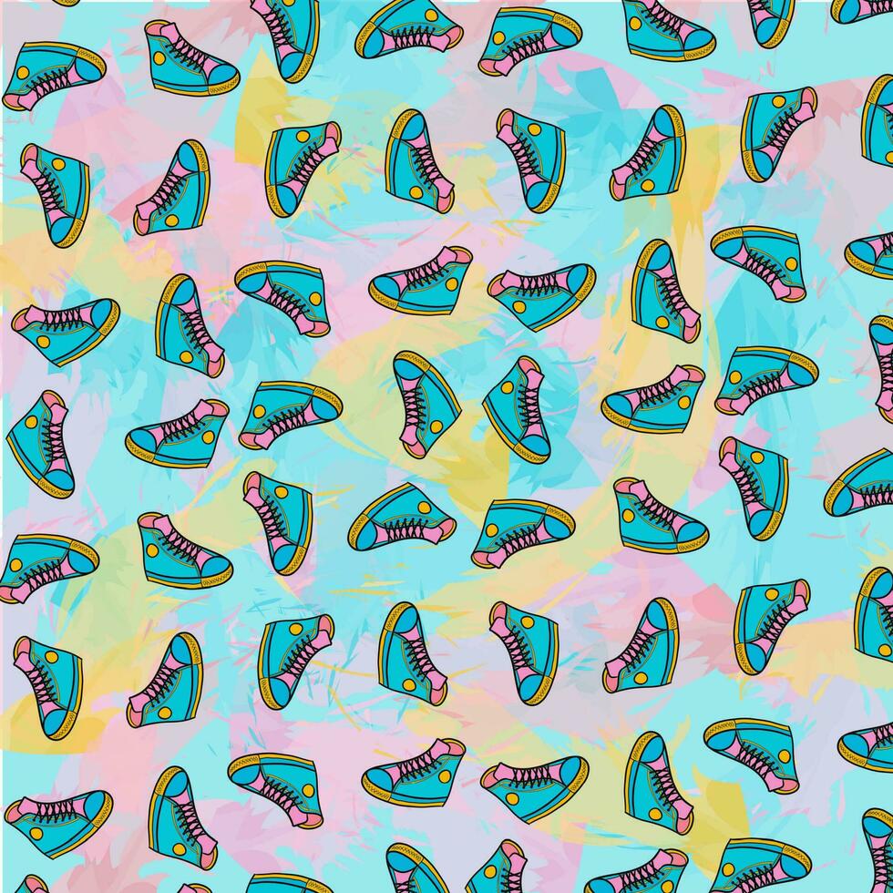colorful sneakers pattern with abstract pop theme vector