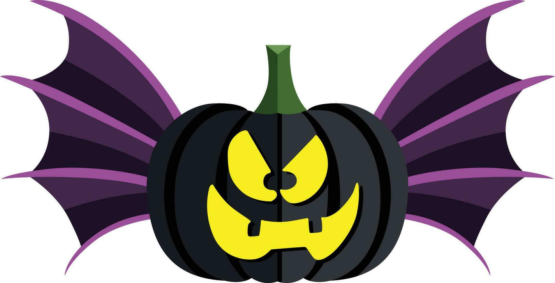 Scary halloween black pumpkin with bat wings vector