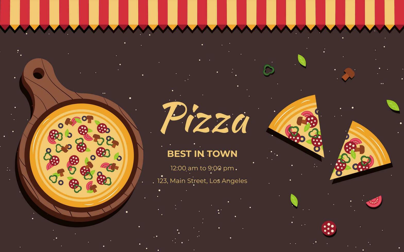 Pizza banner or background. Pizza on the board. Vector illustration.