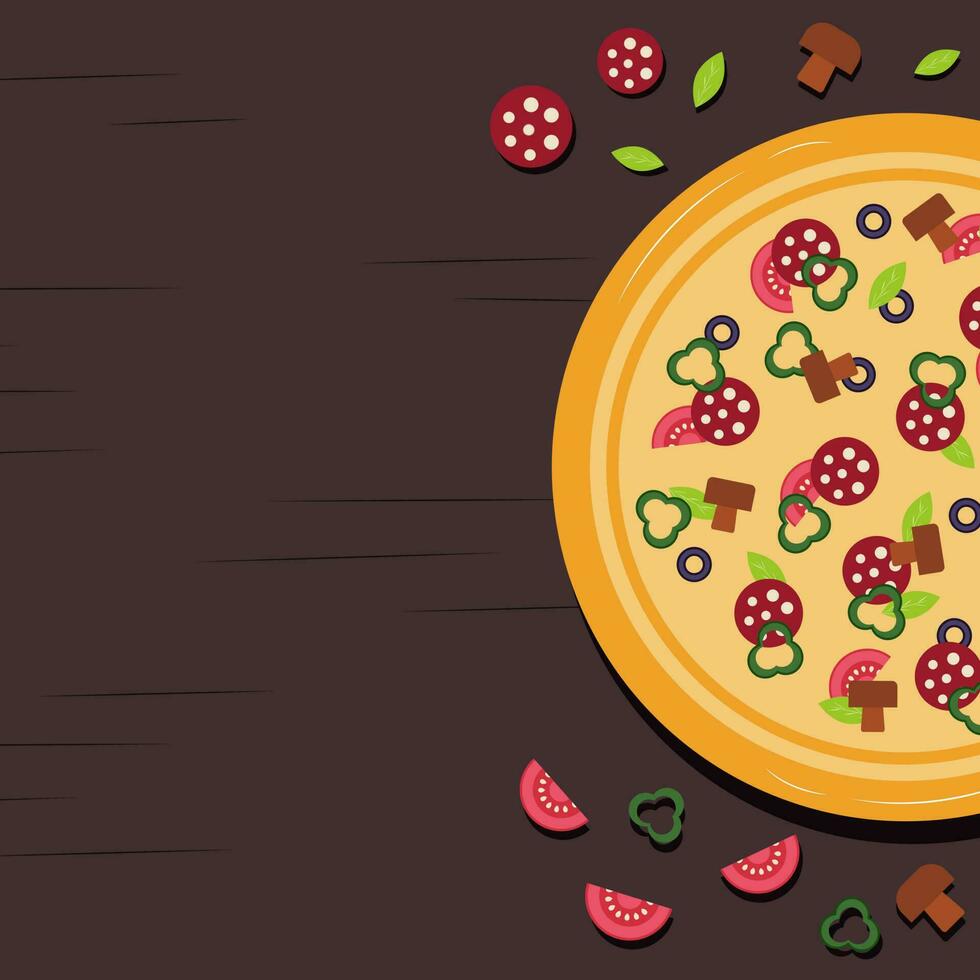 Pizza banner or background. pizza on the board. Vector illustration.