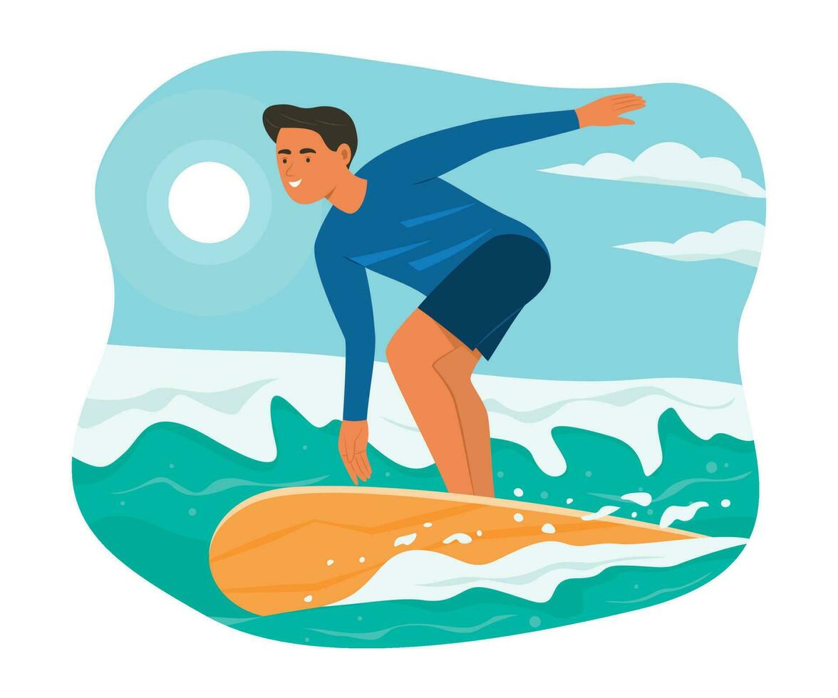 deportista disfrutando con surf en verano temporada vector