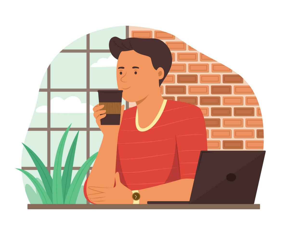 Freelancer Man Relaxing After Work vector
