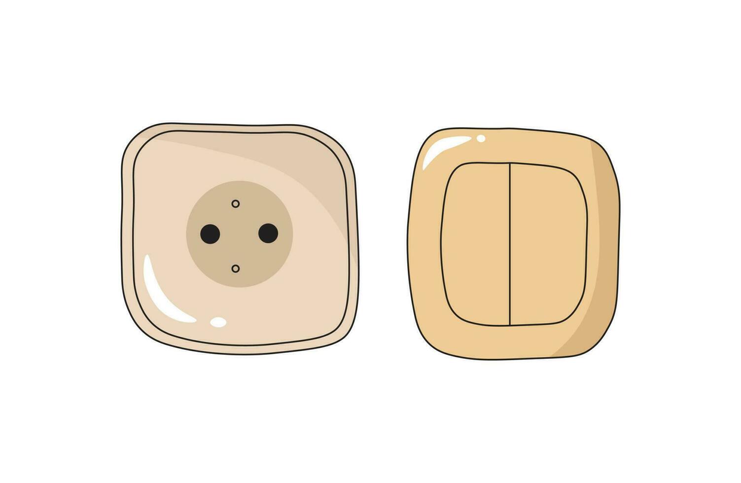 Socket and light switch on wall flat cartoon style illustration. Stickers with y2k concept. vector