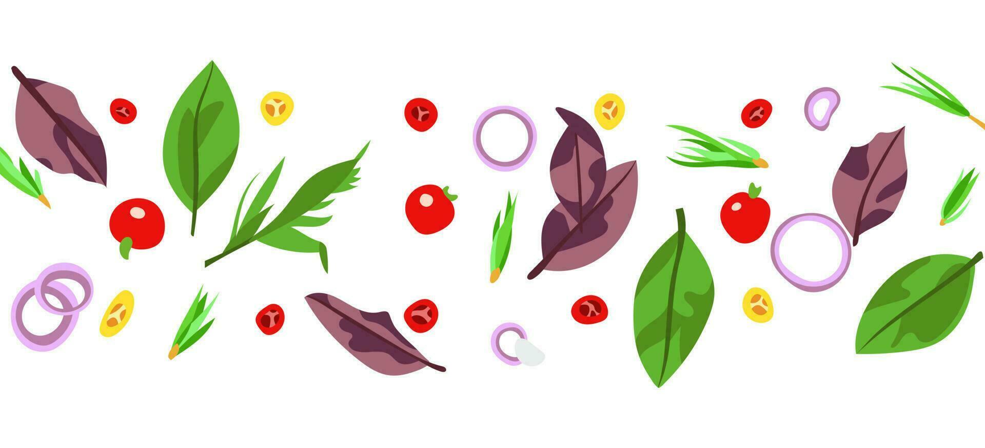 Food, vegetables and fruits top view. Flat design. vector
