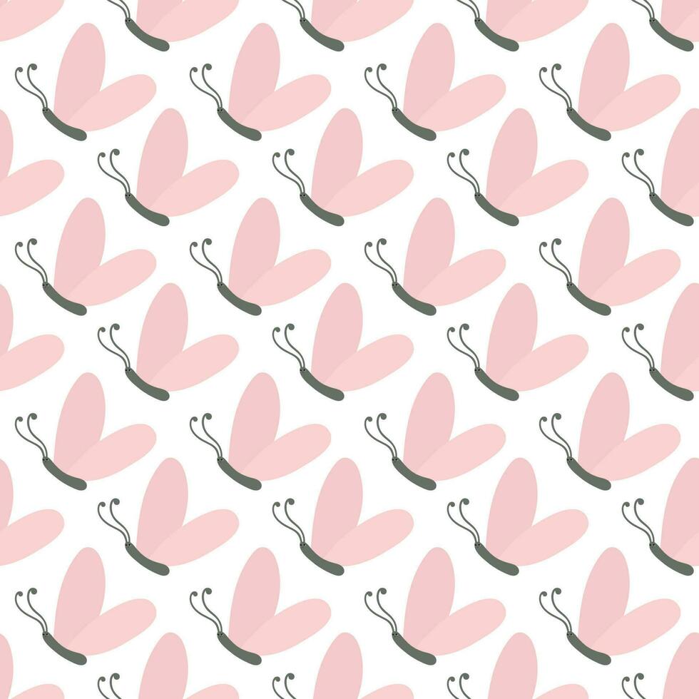 Simple pink butterflies. Seamless pattern with cartoon elements. vector