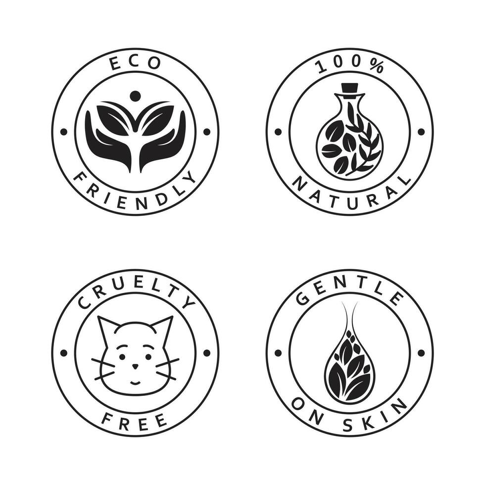 Set of simple icons. Eco friendly, natural, cruelty free and gentle on skin icons. Natural organic stickers set. vector