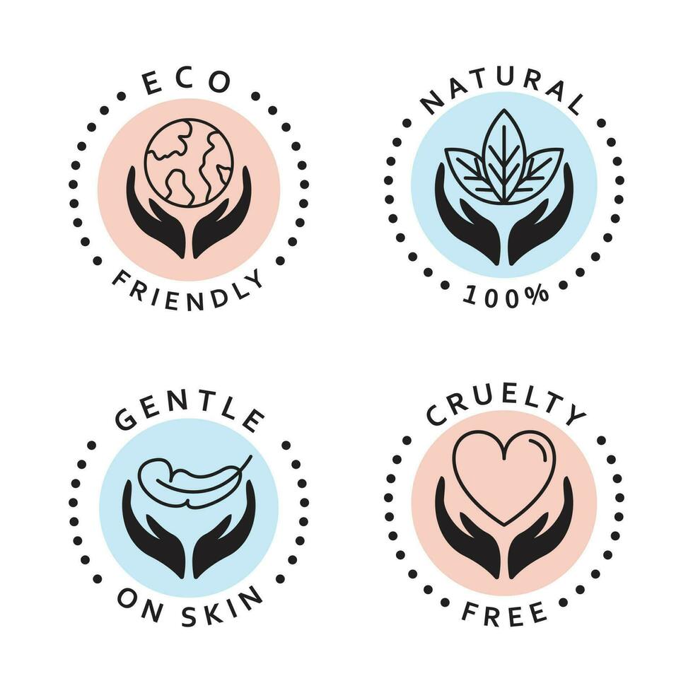 Set of simple icons. Eco friendly, natural, cruelty free and gentle on skin icons. Natural organic stickers set. vector