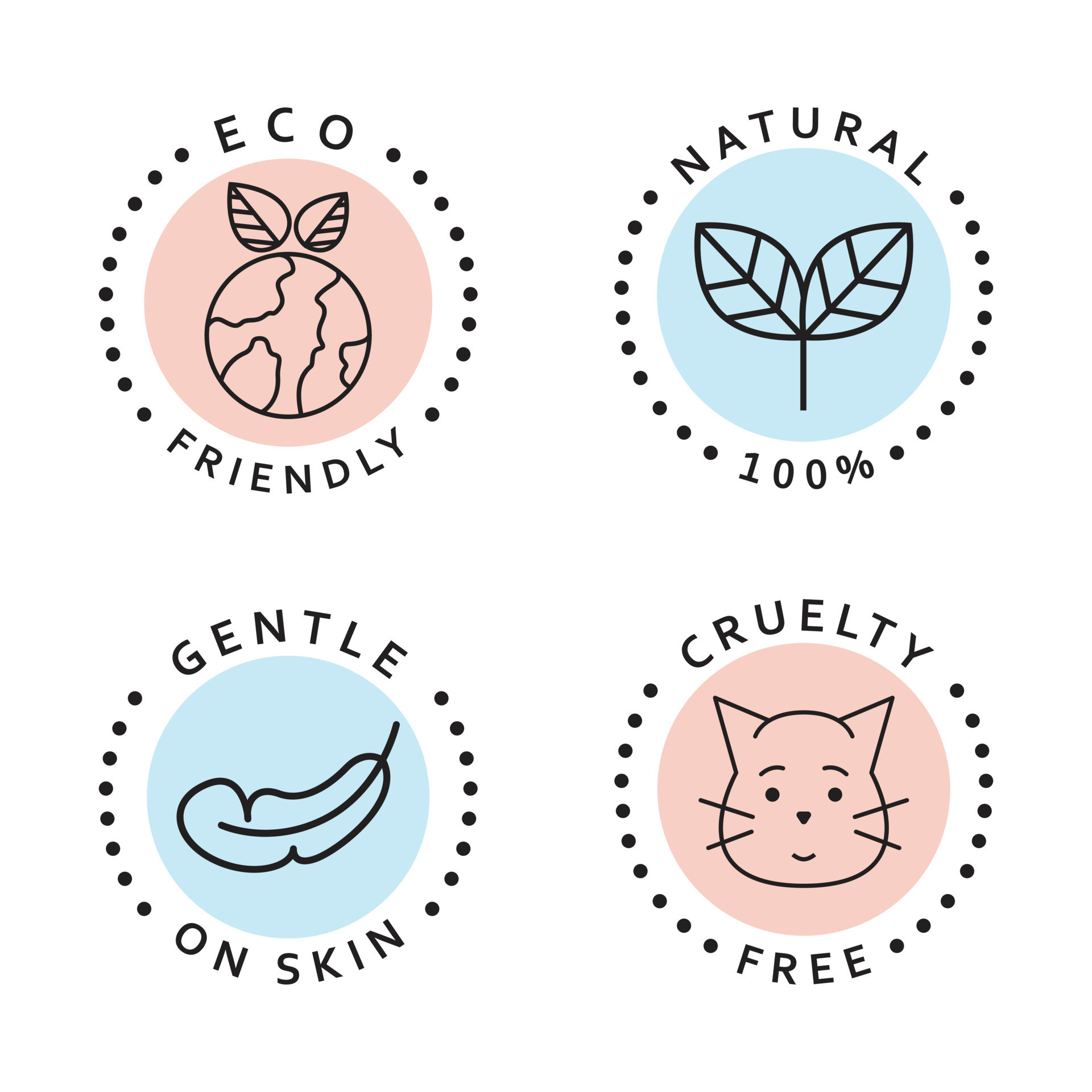 Set of simple icons. Eco friendly, natural, cruelty free and gentle on